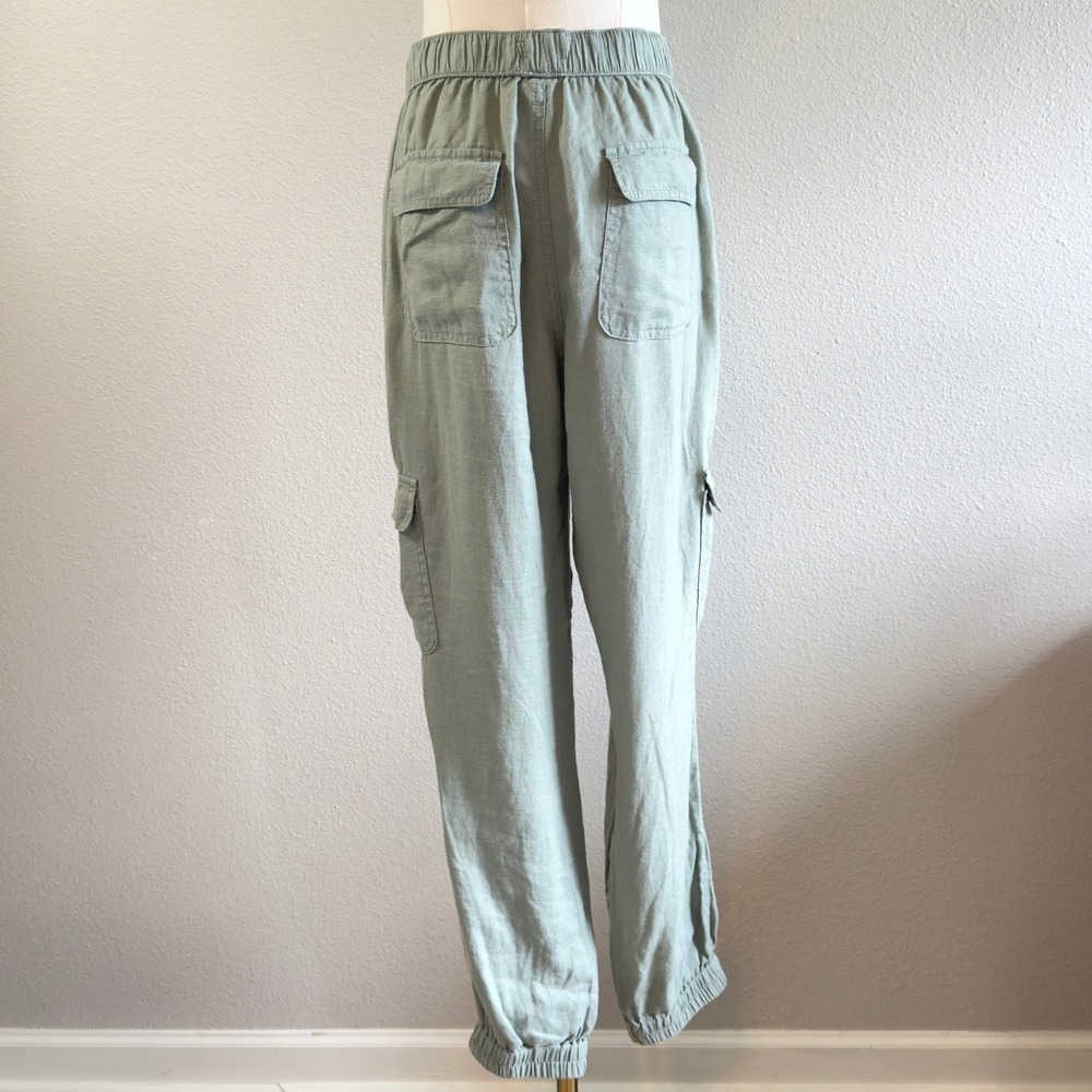 Nicole Miller 100% Linen Cargo Pants Sage Green Breathable Joggers Womens Large - Picture 4 of 9
